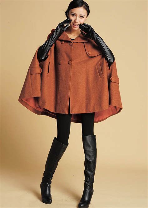 brown cape hooded wool cape wool cloak plus size coat etsy winter cape coat wool cape coat