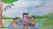 How to draw scenery of family picnic step by step - YouTube