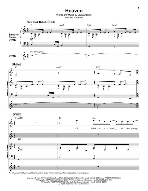 Heaven Sheet Music Bryan Adams Keyboard Transcription