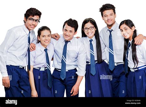 Happy Indian Group Teenager School Students Friends Standing Together