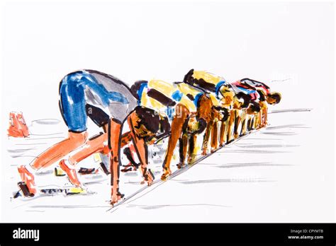 Start Of A Race Track And Field Athletics Drawing By The Artist Stock
