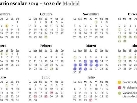 Calendario Escolar 2019 2020 En Madrid Vacaciones Festivos Y Días Sin