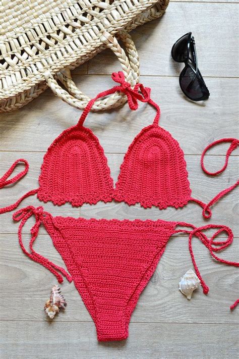 items similar to red crochet bikini set sexy crochet swimwear red my xxx hot girl