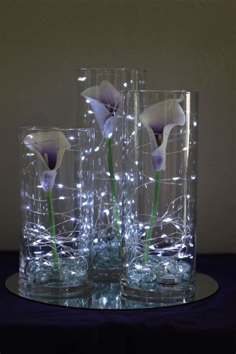 Picasso Calla Lilies In Cylinder Vases With Fairy Lights Celebration Flair Lighted