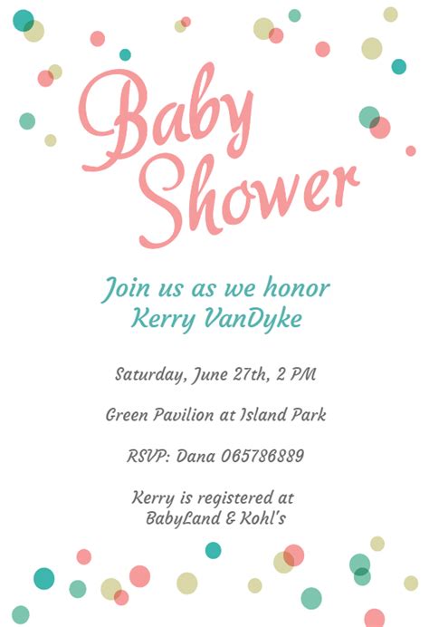 dancing dots borders baby shower invitation template