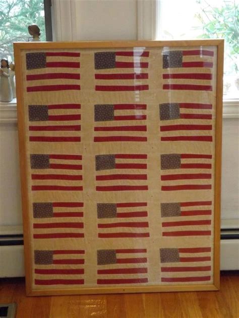 Authentic Antique Crib Basinette Usa Flag Quilt In Wooden Frame 1700s