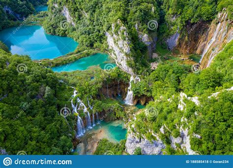 Aerial View Of The Plitvice Lakes National Park Croatia Stock Photo