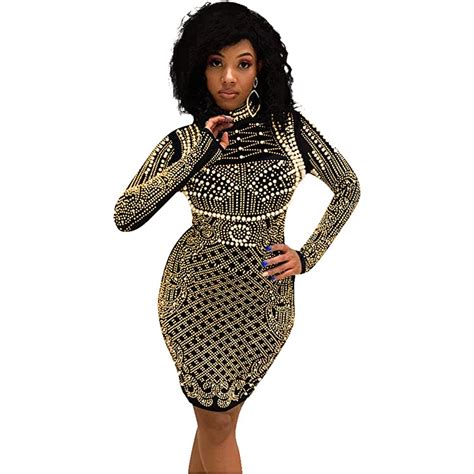 Womens Sexy Sparkly Sequin Long Sleeve Rhinestone Mesh See Through