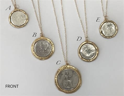 Palm Coin Medallion Necklace Replica Coin Mixed Metal Pendants 14k
