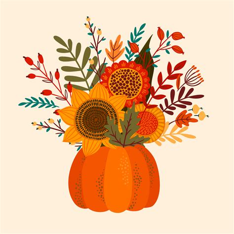 Autumn Flower Bouquet In Pumpkin Download Free Vectors Clipart