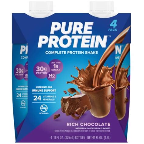 Pure Protein Rich Chocolate Complete Protein Shakes 4 Ct 11 Fl Oz