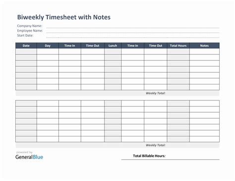 Biweekly Timesheet With Notes In Excel