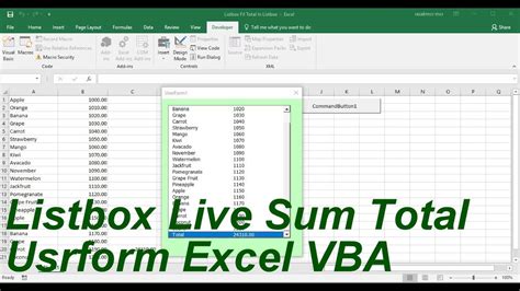 Listbox Live Sum Total Userform Excel Vba Youtube
