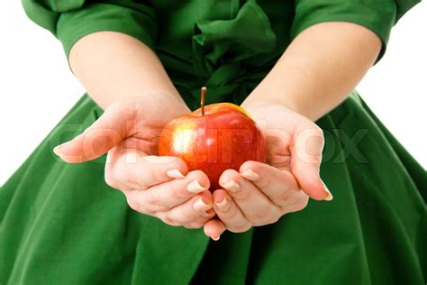 Womans Hands Holding A Fresh Apple Stock Image Colourbox