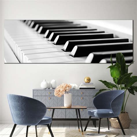 Abstract Piano Canvas Wall Art Black White Piano Key Close Up 1 Piece