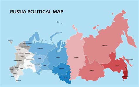 Rusia Mapa Político Dividido Por Estado Estilo Colorido Esquema