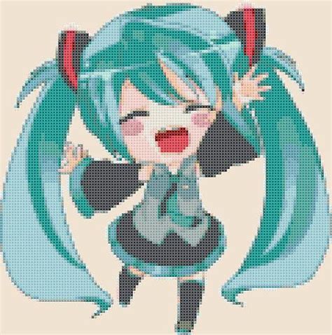 Chibi Miku Hatsune Pdf Cross Stitch Por Pdfanimecrossstitch Pixel Art