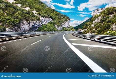 Road Or Highway Between The Mountains Stock Image Image Of Motion