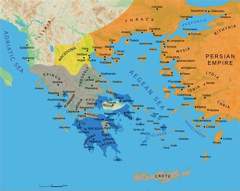 A Map Of The Greek Empire Showing Its Major Cities An