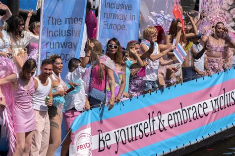 pride amsterdam trans commission boat at the gaypride canal parade with boats at amsterdam the