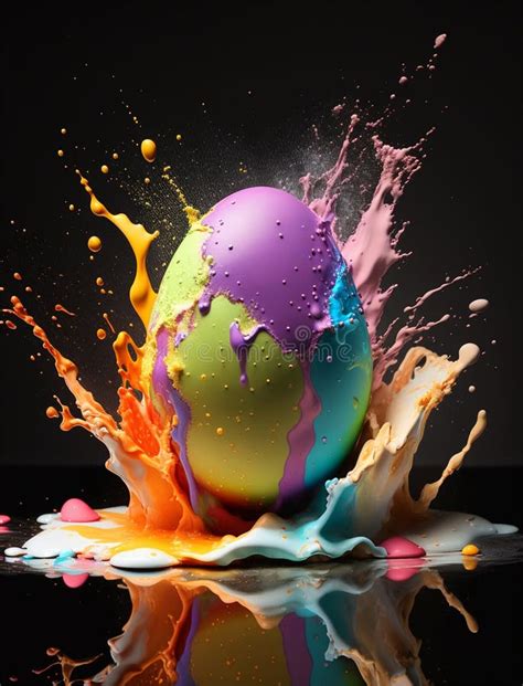 Bright Paint Splashing Over An Egg As An Easter Theme High Speed
