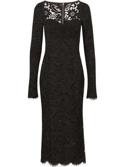 Dolce And Gabbana Semi Sheer Lace Midi Dress In Black Modesens