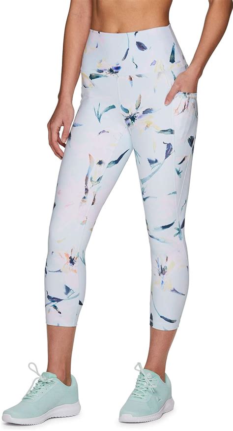 Rbx Active Women S High Waist Floral Capri With Pockets Running Yoga Ultra Soft Lily Print