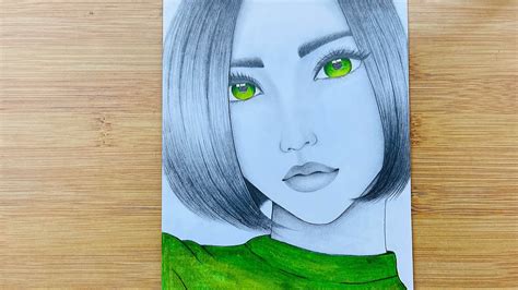 Cómo Dibujar Una Niña Con Vestido Verde Y Ojos Dibujo De Boceto A