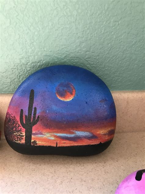 Desert Sunset Painted Rock Rock Painting Designs Painted Rocks