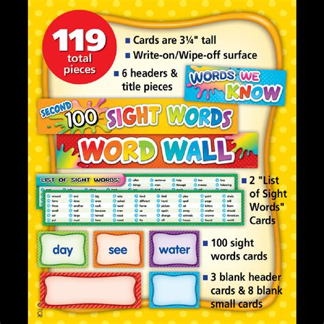 Second 100 Sight Words Pocket Chart Cards School Aids