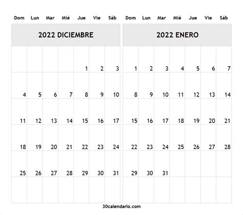 Calendario Diciembre 2022 Y Enero 2023 Calendario 2022 Imprimible