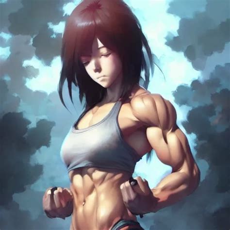 Krea Anime Girl With Muscles Highly Detailed Muscular Very