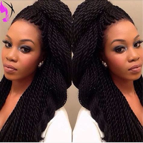 Stock Glueless Twist Braided Synthetic Lace Front Wigs Micro Braids Wig Black Senegalese Twist