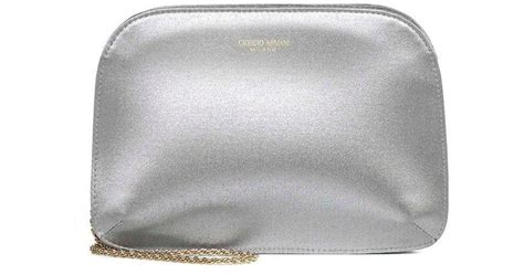 Giorgio Armani Logo Detailed Zipped Clutch Bag In Silver Metallic