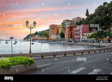 A Colorful Sunset On The Cote Dazure At The Seaside Town Of