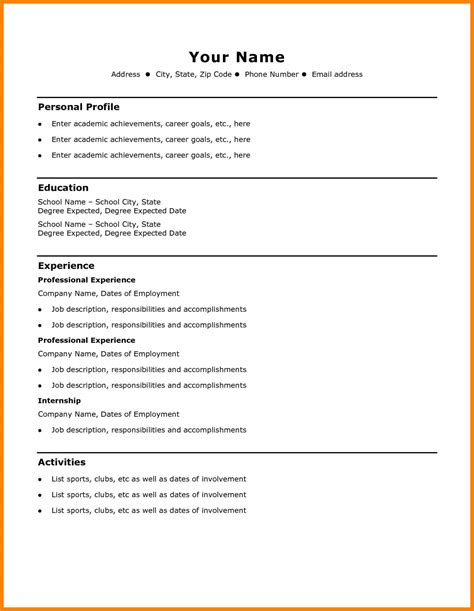 Cv Template Basic Simple Resume Templates Office Word Pertaining To Simple Resume Template