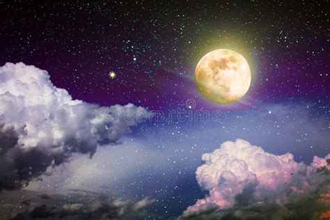 Full Moon With Stars At Dark Night Sky Stock Image Image Of Cloud