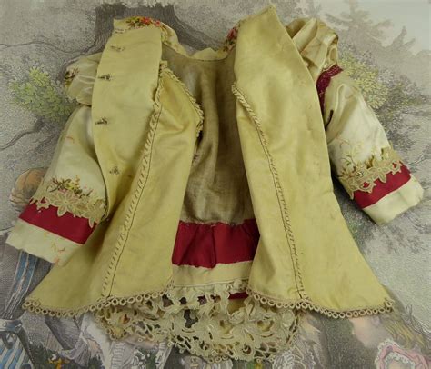 Exquisite French Flowered Silk And Lace Antique Doll Dress With