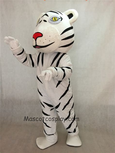 Realistic New White Tiger Cub Mascot Costume With Black Stripes