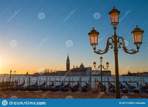 Venice Italy Seafront With Gondolas And Lanterns Stock Photo Image Of