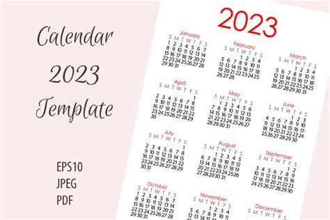 Calendar 2023 Printable Template Basic File 2037326