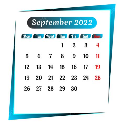Gambar Kalender Dinding Sederhana September 2022 Png Kalender