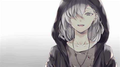 Download 320x480 Anime Boy White Hair Hoodie Smiling Necklace Gray Eyes Wallpapers For