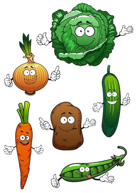 Personajes De Dibujos Animados De Verduras Frescas Y Saludables