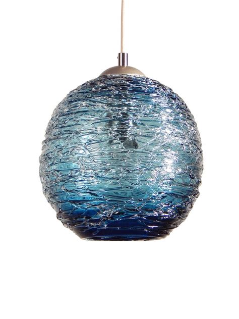 Steel Blue Spun Hand Blown Glass Pendant Hanging Lights By