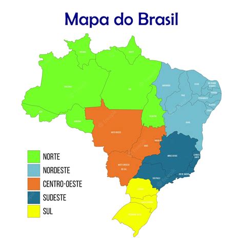 Mapa De Brasil Dividido Por Regiones Con Nombres De Estado Vector Premium
