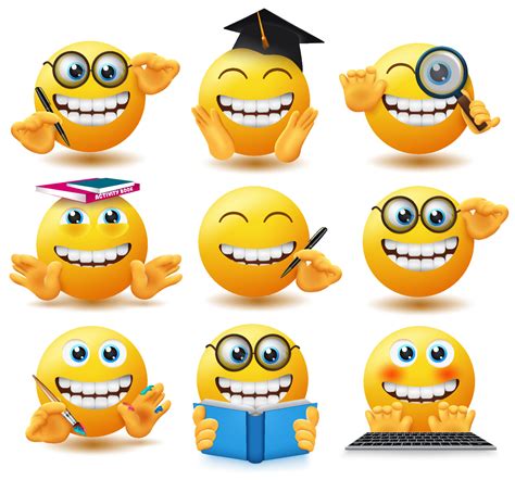 Emoji School Student Emoticons Vector Set Emoticon Emojis In Happy And
