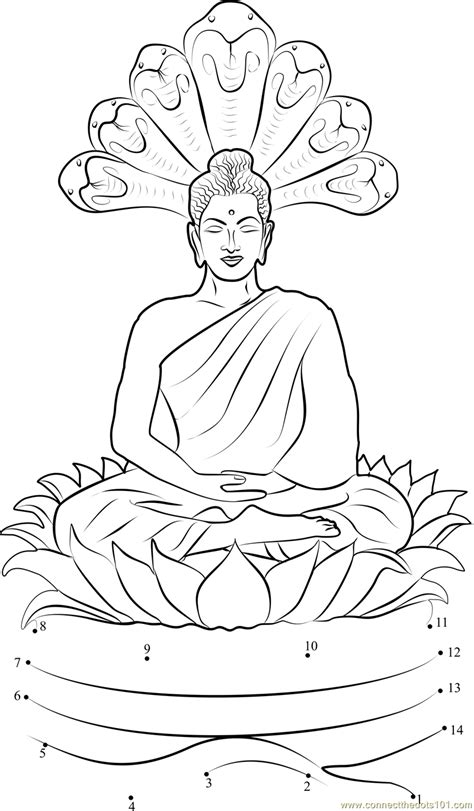 Gautam Buddha Sitting On Lotus Dot To Dot Printable Worksheet Connect