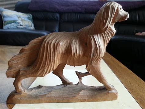 Vintage Hand Carved Setter Dog Wood Sculpture By Myyiayiahadthat