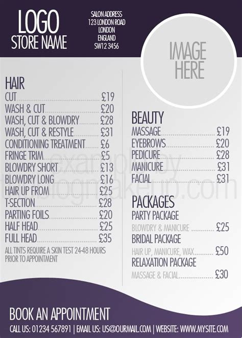 Hair Salon Price List Template